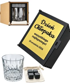 Zestaw do Whisky z Grawerem Szklanka + Kamienie - prezent na Dzień Chłopaka Szkoła Praca