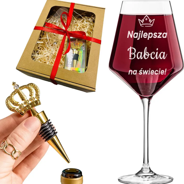 Zestaw do Wina z Grawerem - prezent dla Babci na Dzień Babci i Dziadka Święta czy urodziny