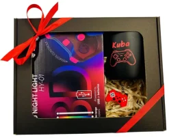 Zestaw Prezent dla Gracza z Imieniem Chłopca 5 6 7 8 9 10 11 12 na święta urodziny - kubek + lampka + brelok