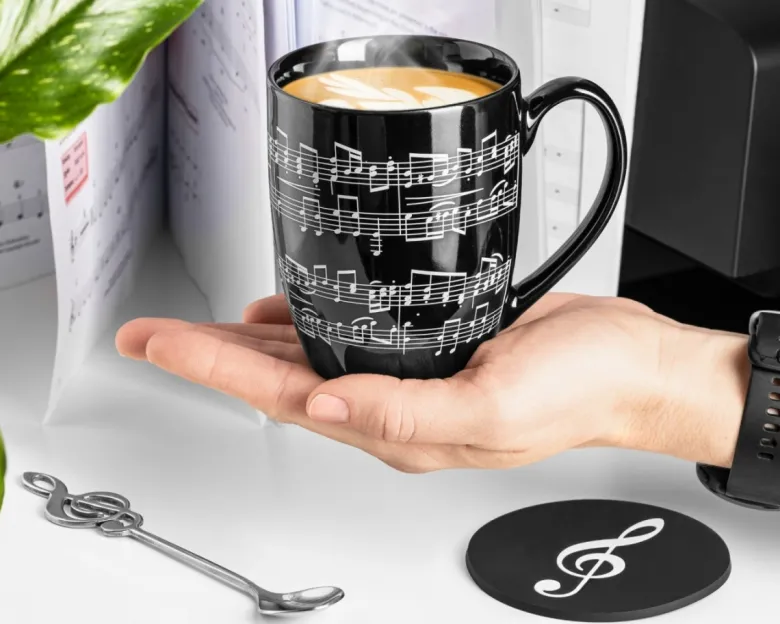 Zestaw Prezent dla Muzyka Mamy Taty Żony Męża Córki Syna - Kubek + Podkładka + Łyżeczka