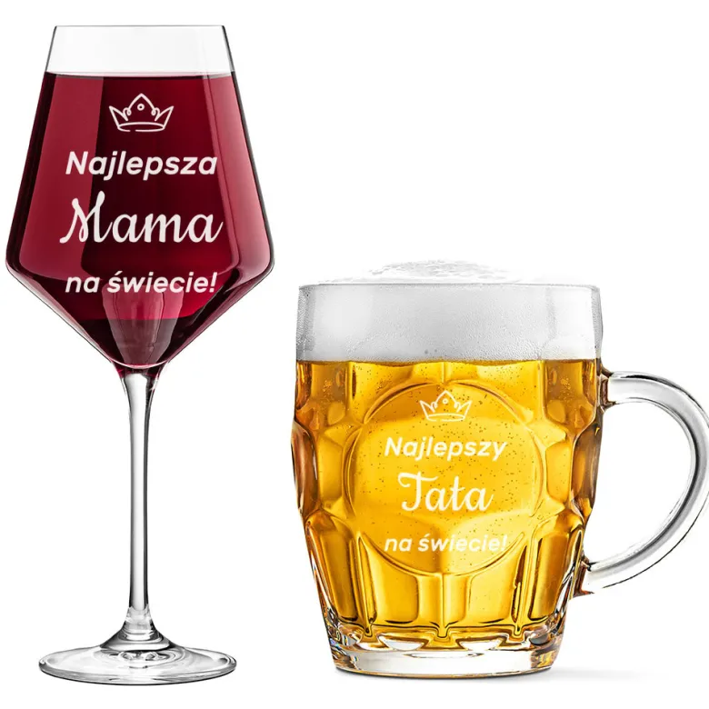 Zestaw prezent dla Rodziców na Święta Rocznicę Ślub - kieliszek + kufel