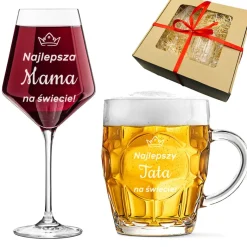 Zestaw prezent dla Rodziców na Święta Rocznicę Ślub - kieliszek + kufel