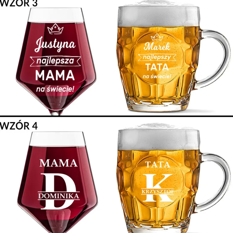 Zestaw prezent dla Rodziców na Święta z grawerem - kieliszek + kufel