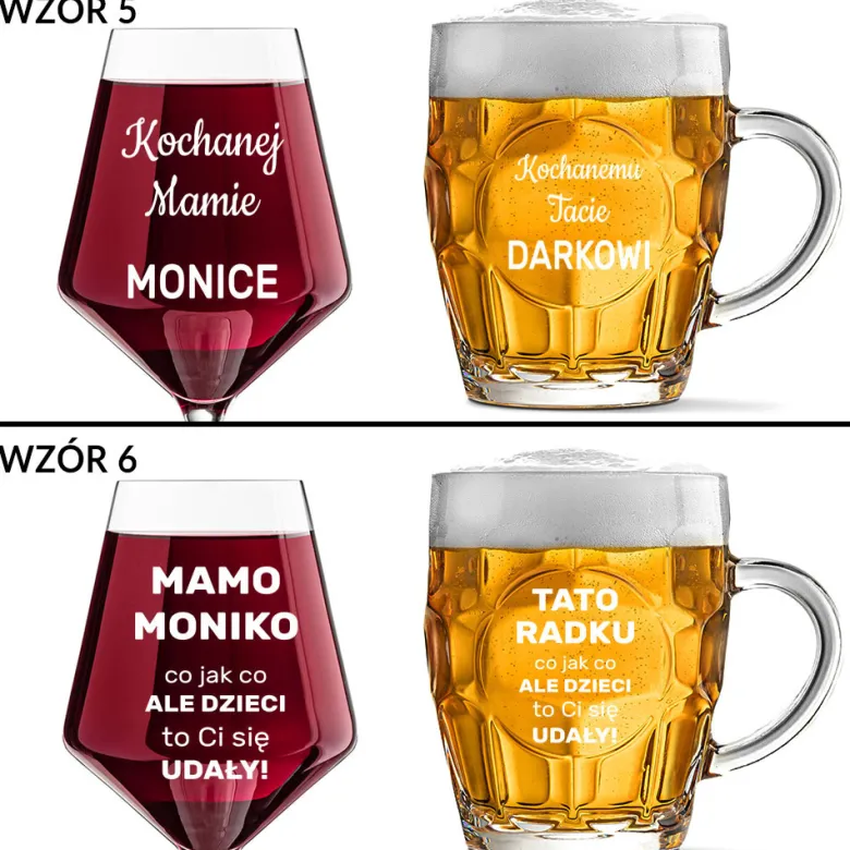 Zestaw prezent dla Rodziców na Święta z grawerem - kieliszek + kufel