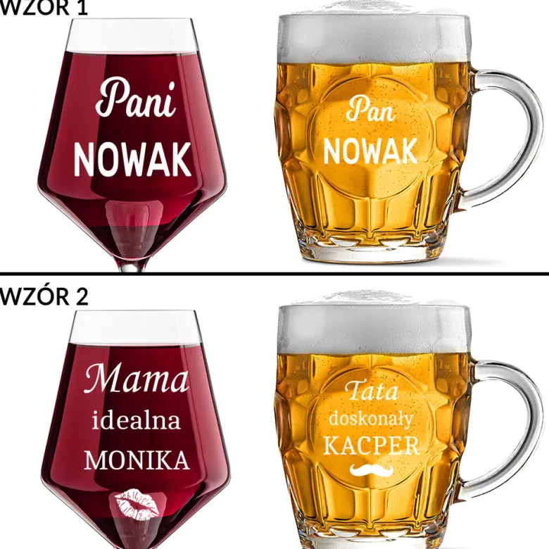 Zestaw prezent dla Rodziców na Święta z grawerem - kieliszek + kufel