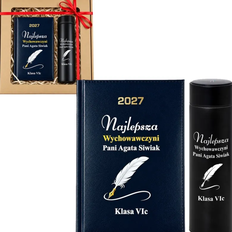 Zestaw Prezentowy dla Nauczyciela Kubek Termiczny + Kalendarz - Prezent na Dzień Nauczyciela dla Wychowawcy